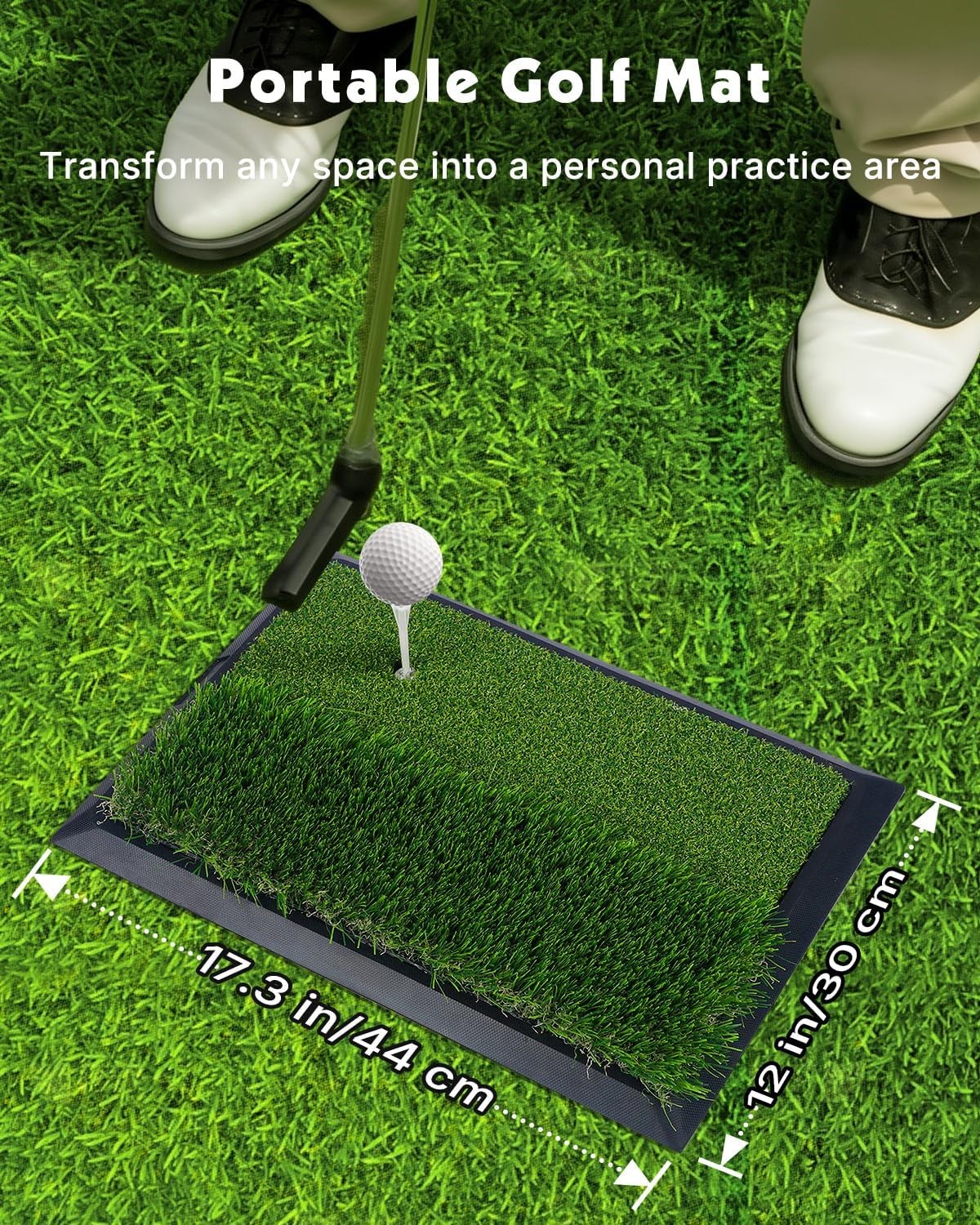 2 in 1 Golf Hitting Mat Practice Turf Non Slip Base 44cm