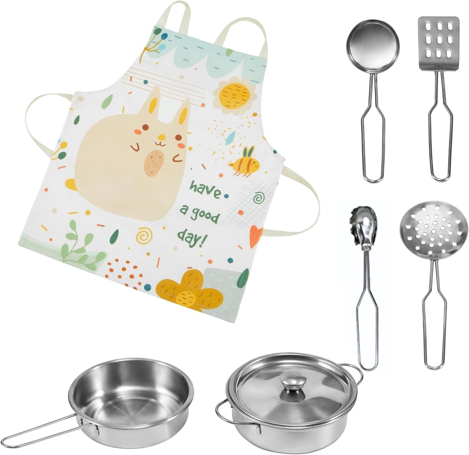 Wooden Kids Play Kitchen White Cooking Set Accessories Apron Toy
