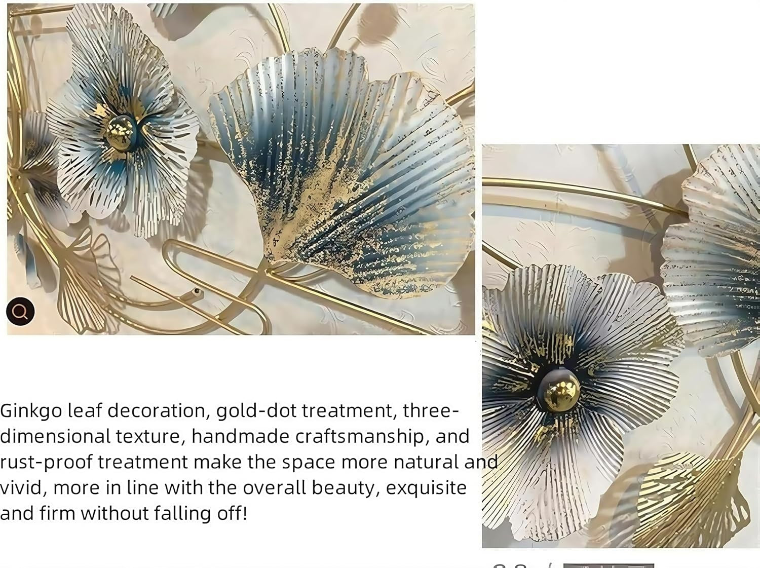 Ginkgo Biloba Metal Wall Art – 127×50cm, 3D Gold & Silver Decor