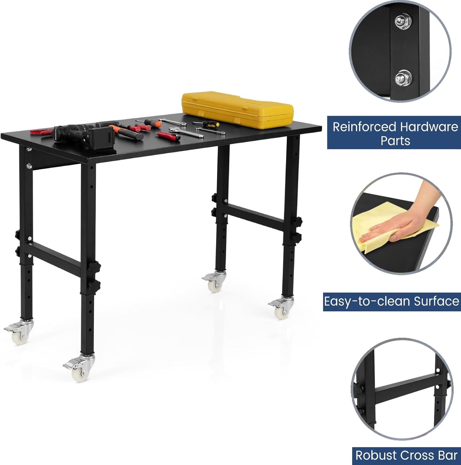 Adjustable Bamboo Workbench 500kg Heavy Duty Table 10 Heights with Lockable