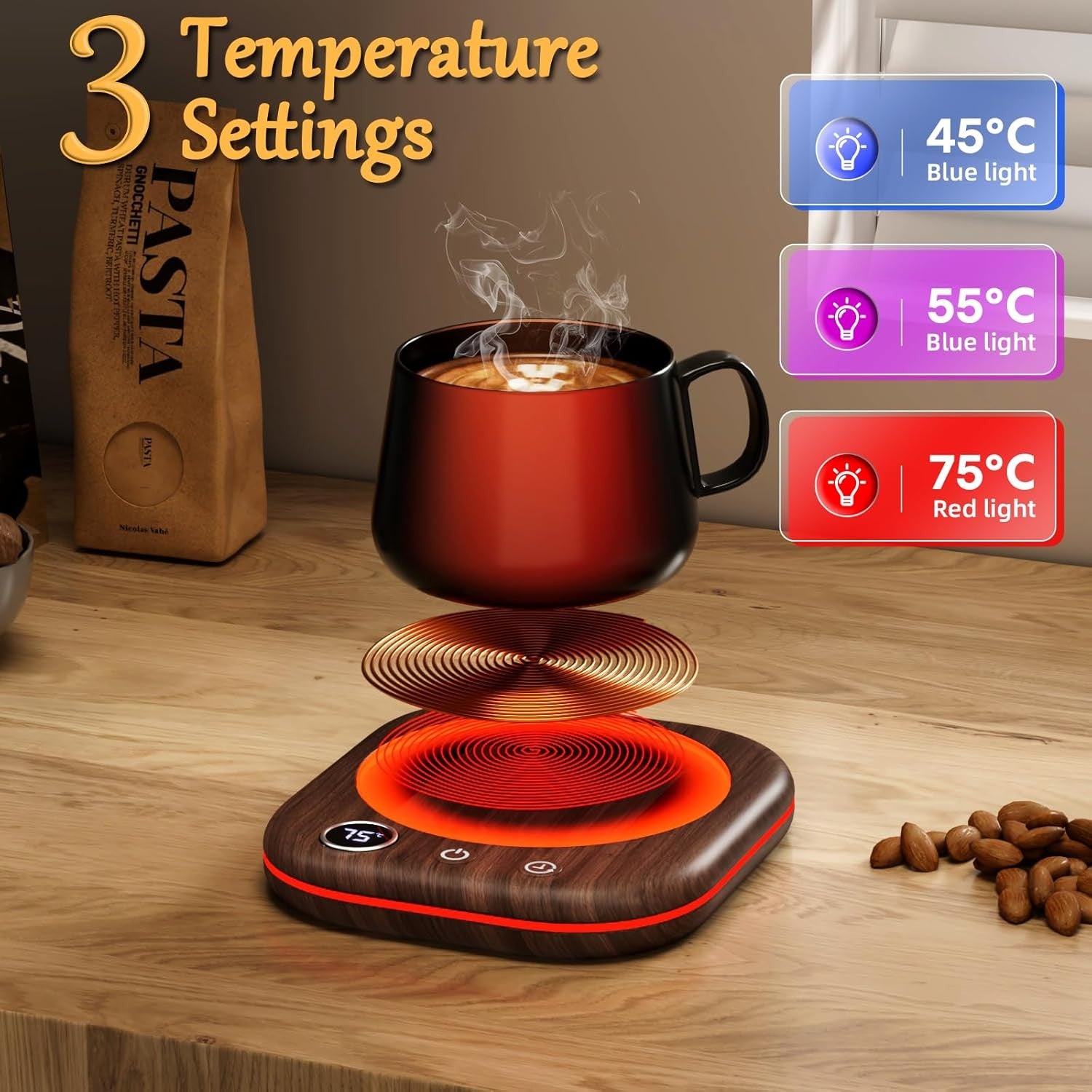 Coffee Mug Warmer 3 Temp Control 12H Auto Shut Off Desk Heater