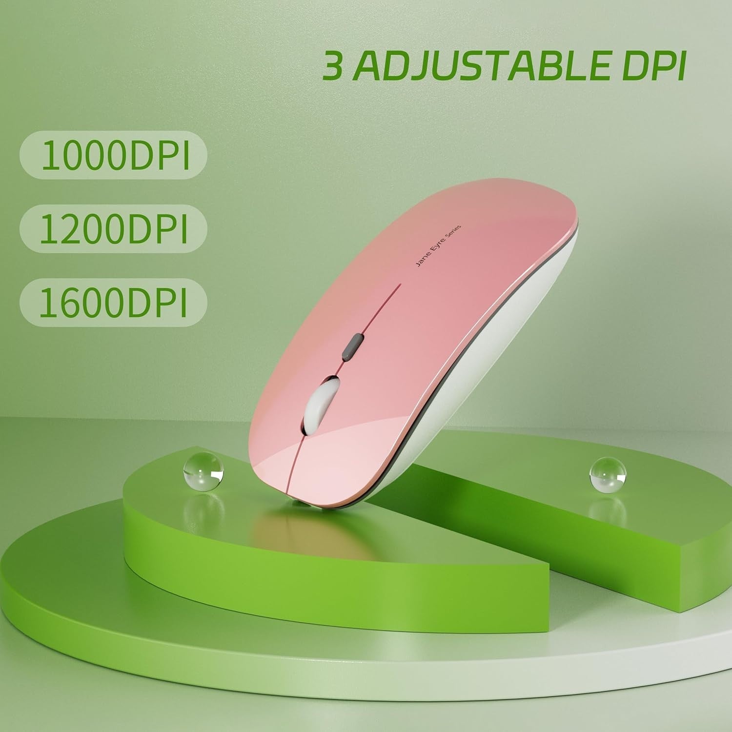 Slim Rechargeable Wireless Mouse Silent 2.4G 1600 DPI Pink