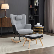 Modern Rocking Chair w/ Footstool, High Back, Side Pocket, Foam Seat
