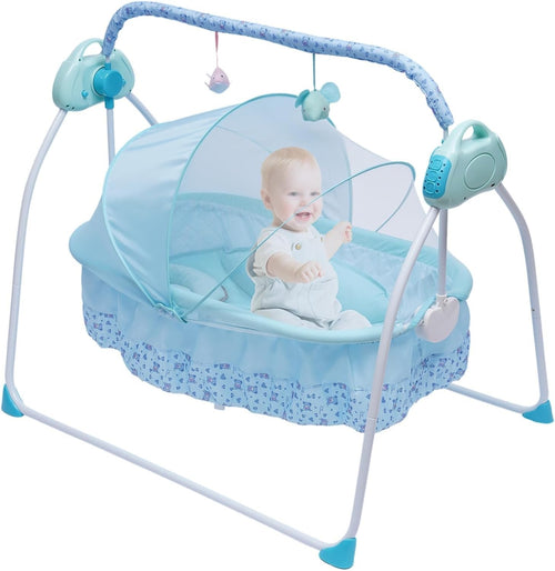 Electric Baby Cradle Rocking Swing Bassinet with Music Timer & Mosquito Net Blue