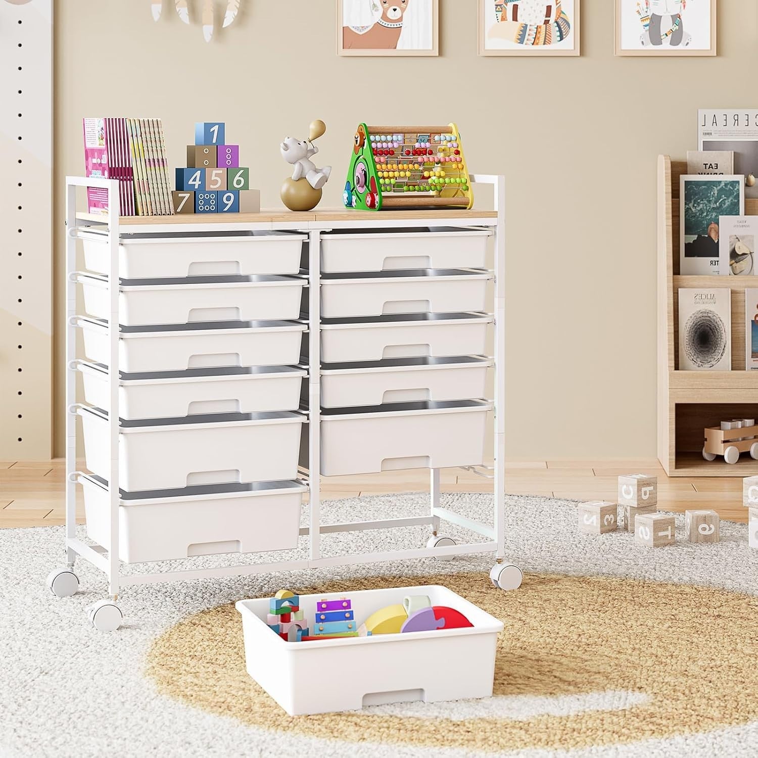 12 Drawer Rolling Storage Cart Craft Organizer Trolley White Wheels
