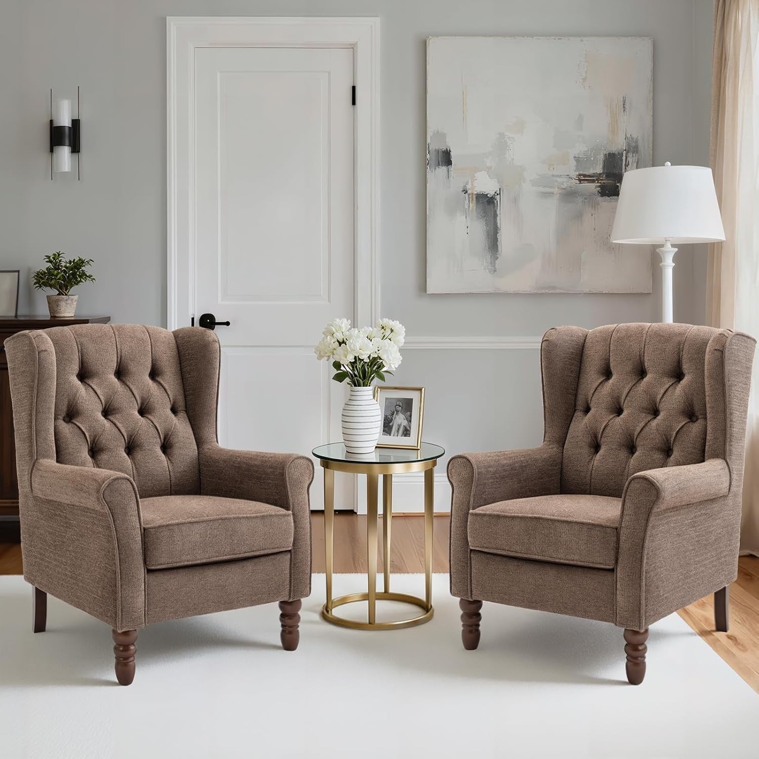 Mid‑Century Modern Wingback Accent Chair – Brown Upholstered Armchair