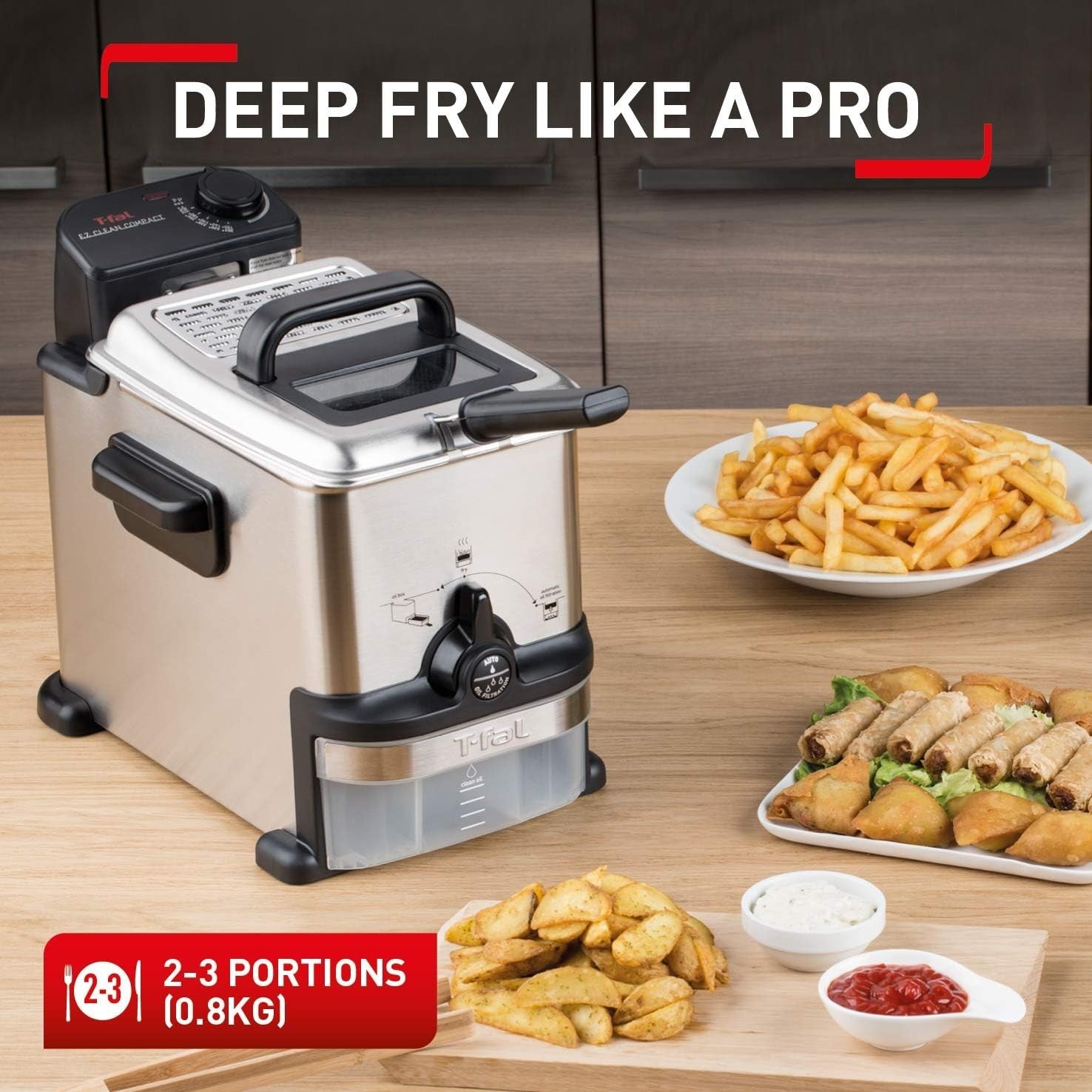 3L Deep Fat Fryer Stainless Steel Cool Zone Auto Oil Filtration 2100W