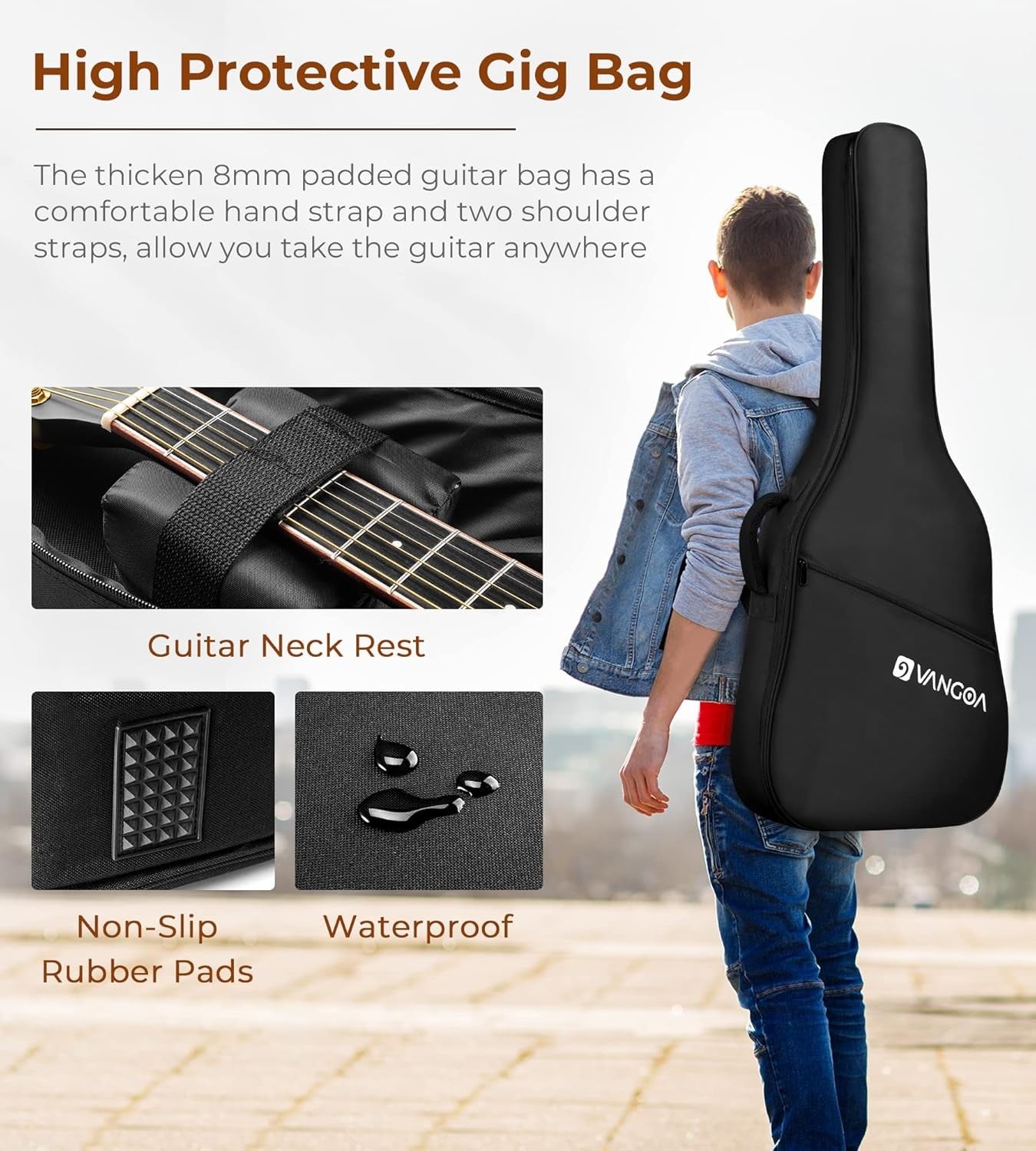 Full Size 41in Acoustic Guitar Cutaway Starter Kit Black