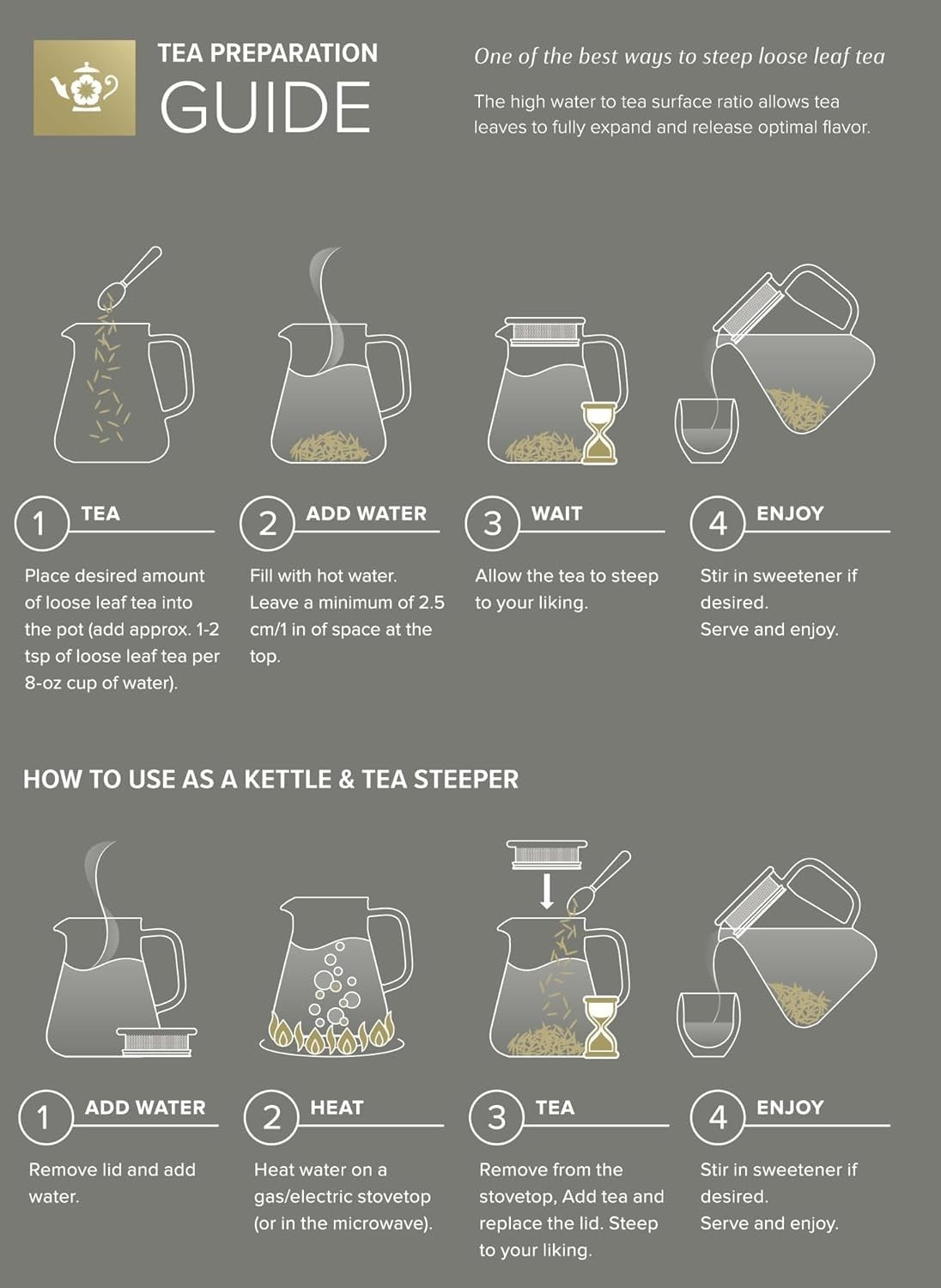 Glass Tea Maker Kettle 27oz Stovetop Safe Loose Leaf Tea Pot Filter