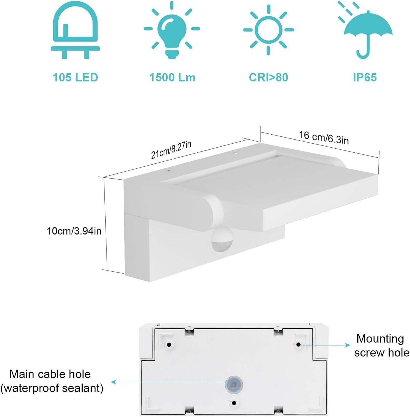 Outdoor Motion Sensor Wall Light Waterproof LED Swivel Adjustable IP65