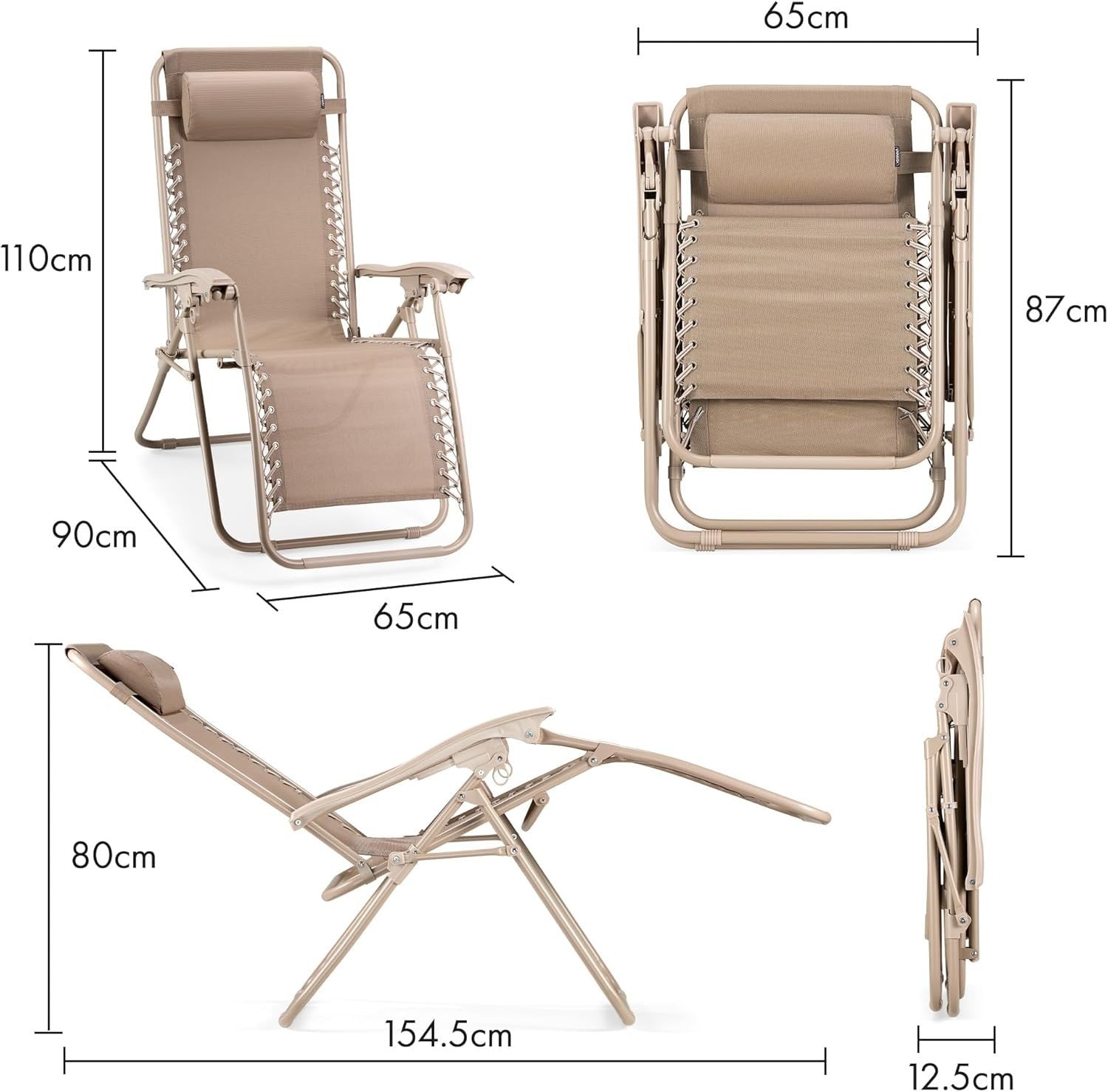 Reclining Zero Gravity Outdoor Sun Loungers 2-Pack Folding Patio Chairs