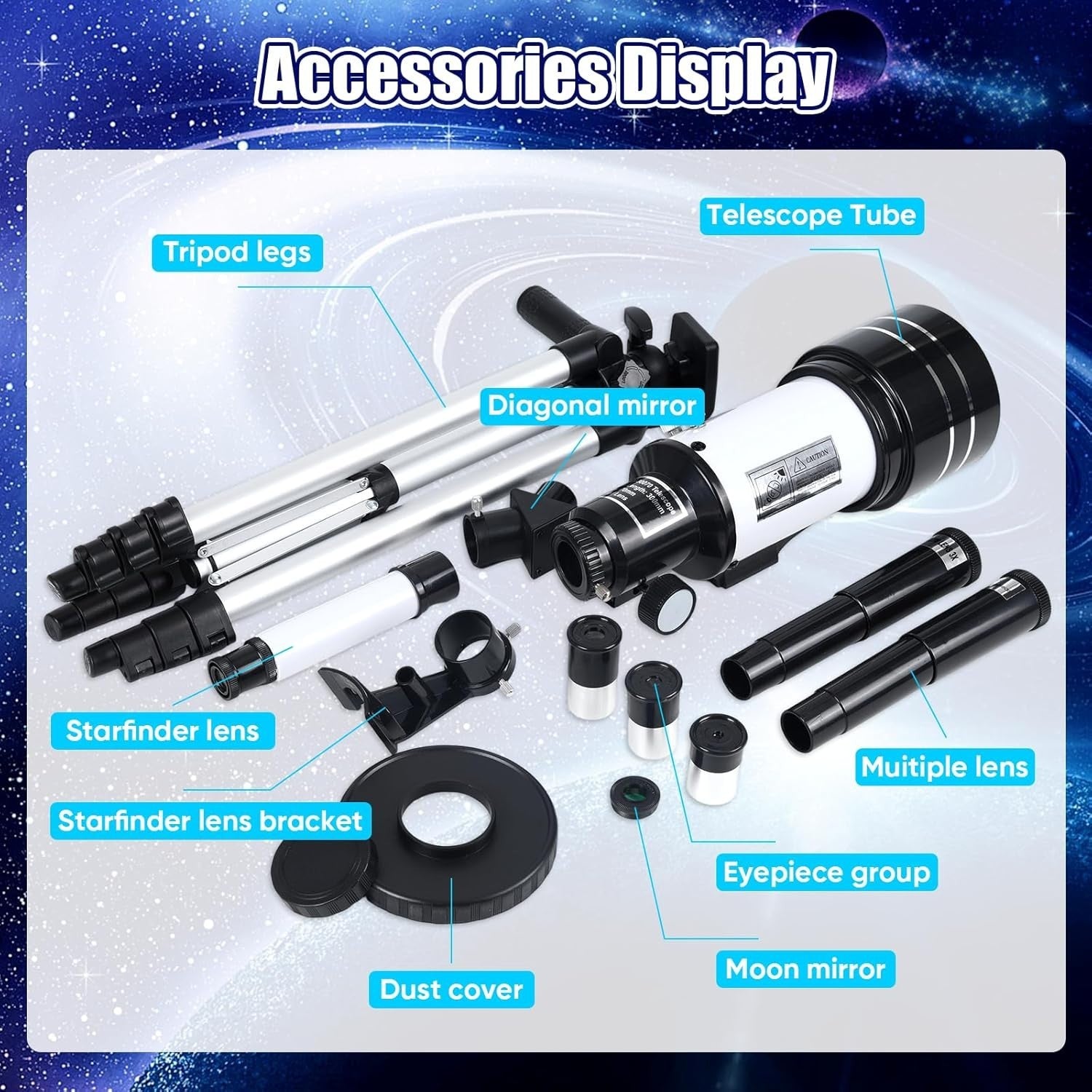 70mm Astronomy Refractor Telescope for Kids & Adults with Tripod - White