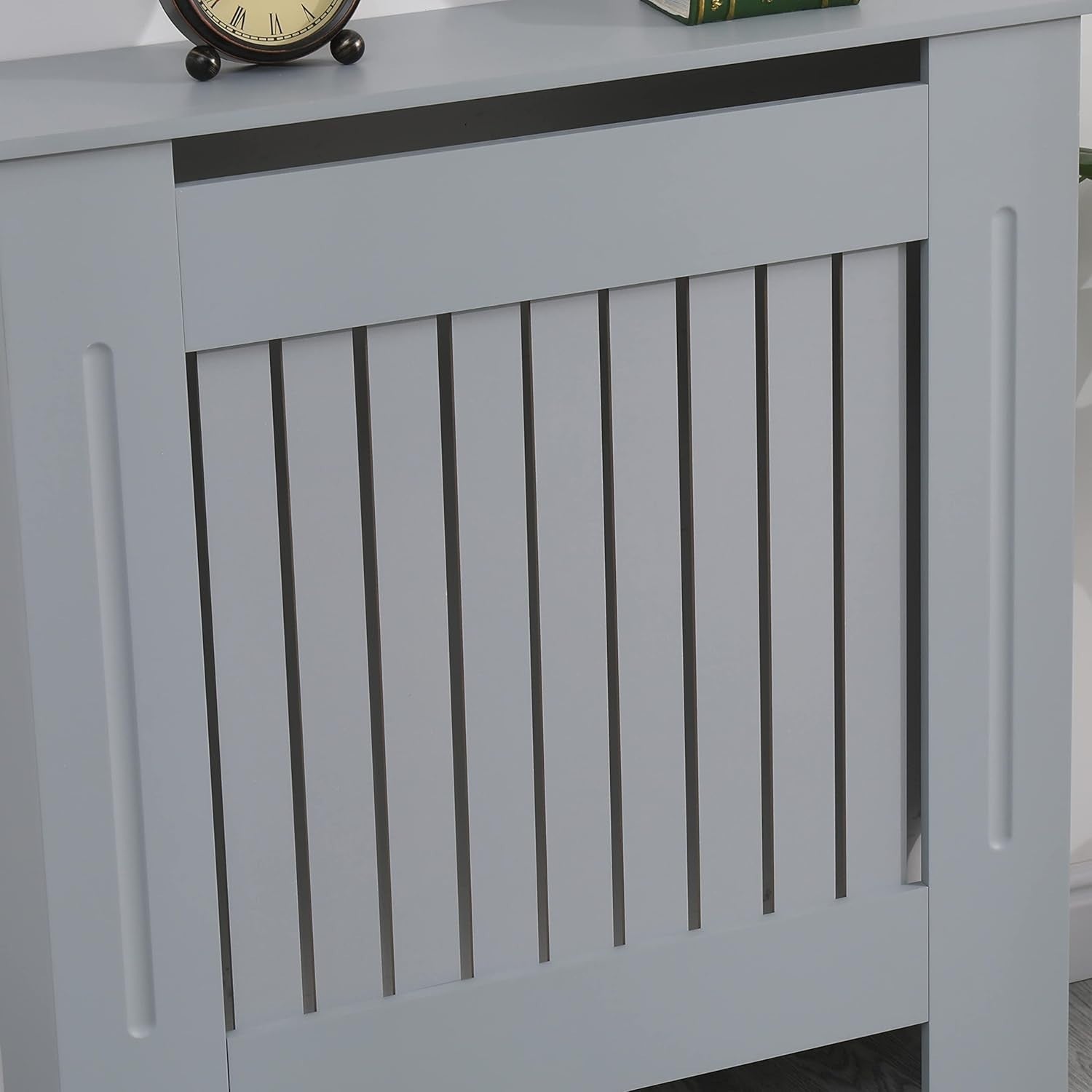 Small Grey Radiator Cover | Modern MDF Vertical Slat Cabinet – Compact Design