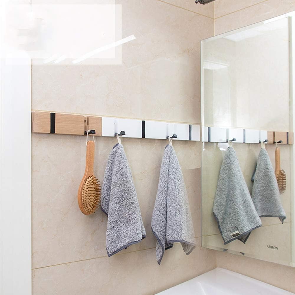 Wall Mounted Coat Hook Rack 2 Pack White Wood Foldable Hooks for Hallway Home