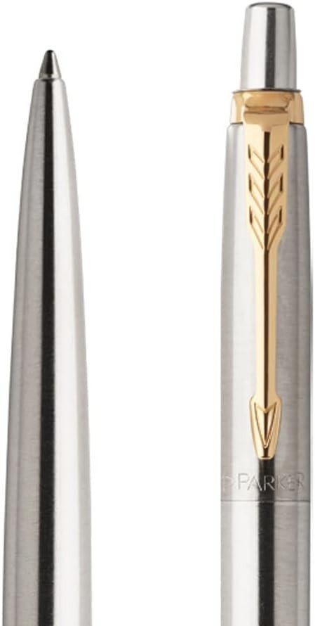 Steel Gold Trim Ballpoint Pen Blue Ink Gift Boxed