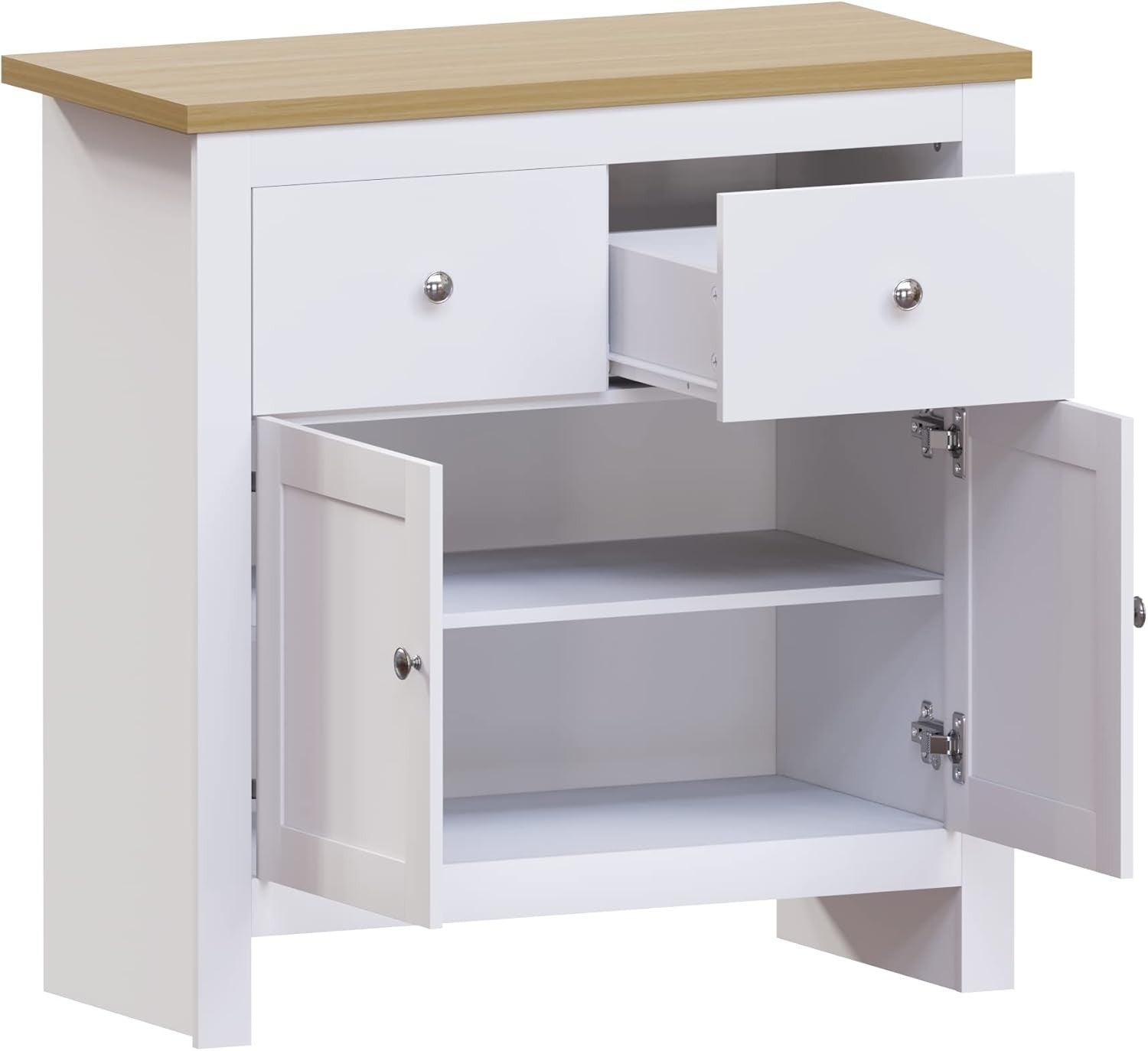 White & Oak Sideboard Cabinet 2 Door 2 Drawer Modern Storage Unit