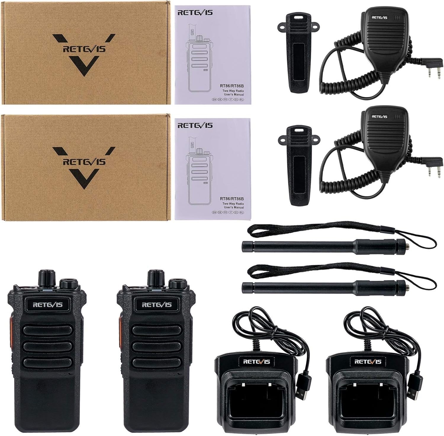 Long Range Professional Walkie Talkies 2 Pack 2600mAh Speaker Mic