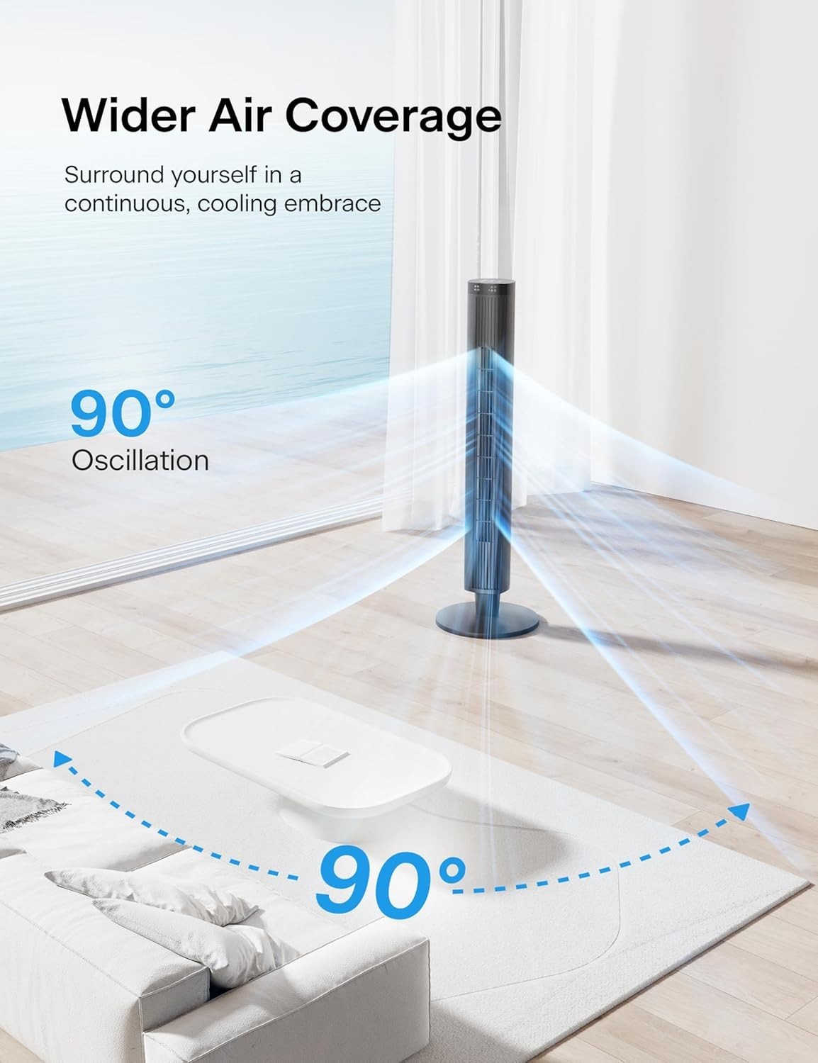 42 Inch Tower Fan with Remote Control 6-Speed Oscillating Cooling Fan Quiet