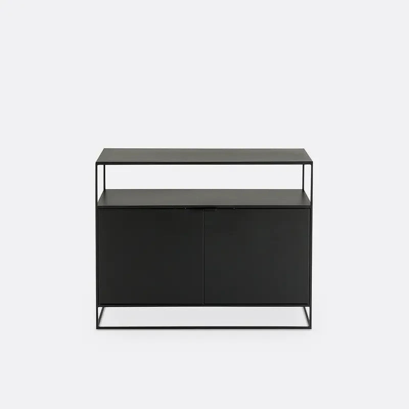 Modern Black Metal Sideboard Cabinet with Open Shelf & Storage Doors