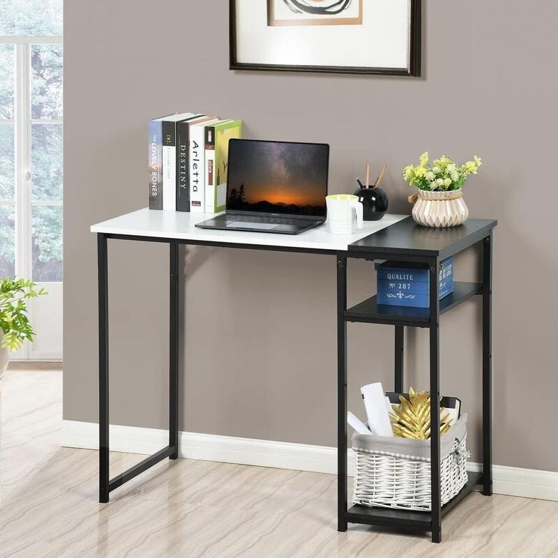 140cm Computer Desk with Storage Shelves Modern Home Office Table Black