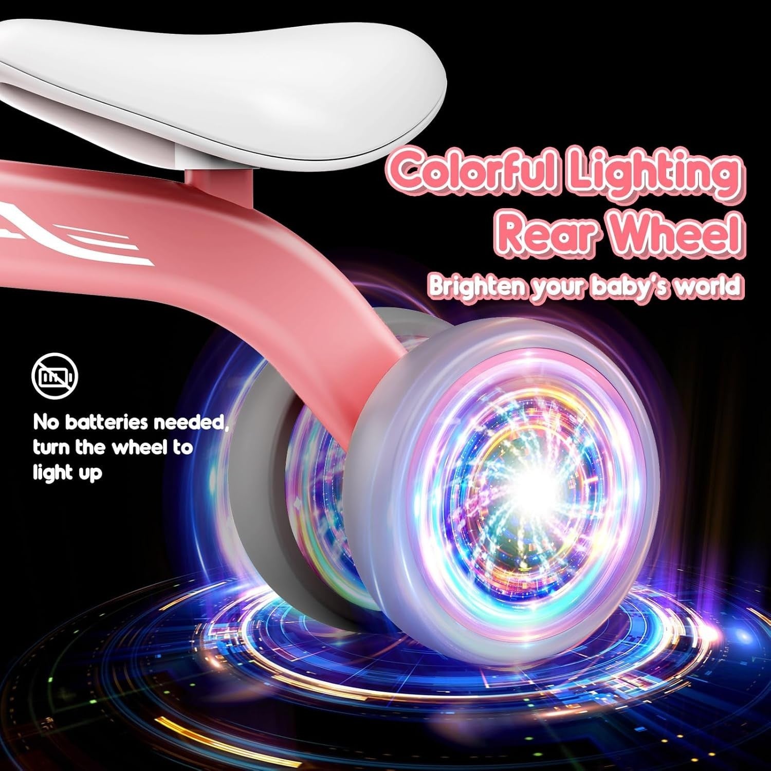Baby Balance Bike LED Wheels Toddler Ride On Walker Basket Pink 1-3 Years