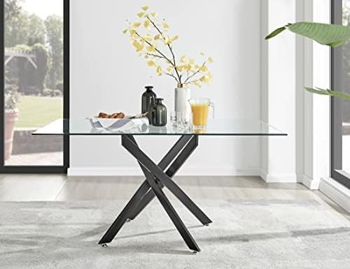 Glass Dining Table 6 Seater Modern Tempered Glass & Metal Table 150x90cm