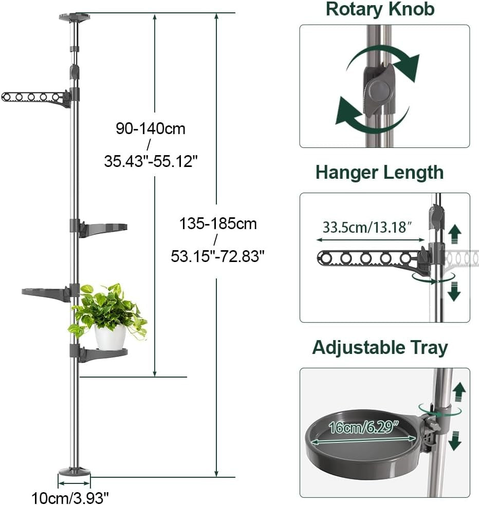3 Tier Adjustable Indoor Plant Stand Floor to Ceiling Tension Pole Shelf Space S