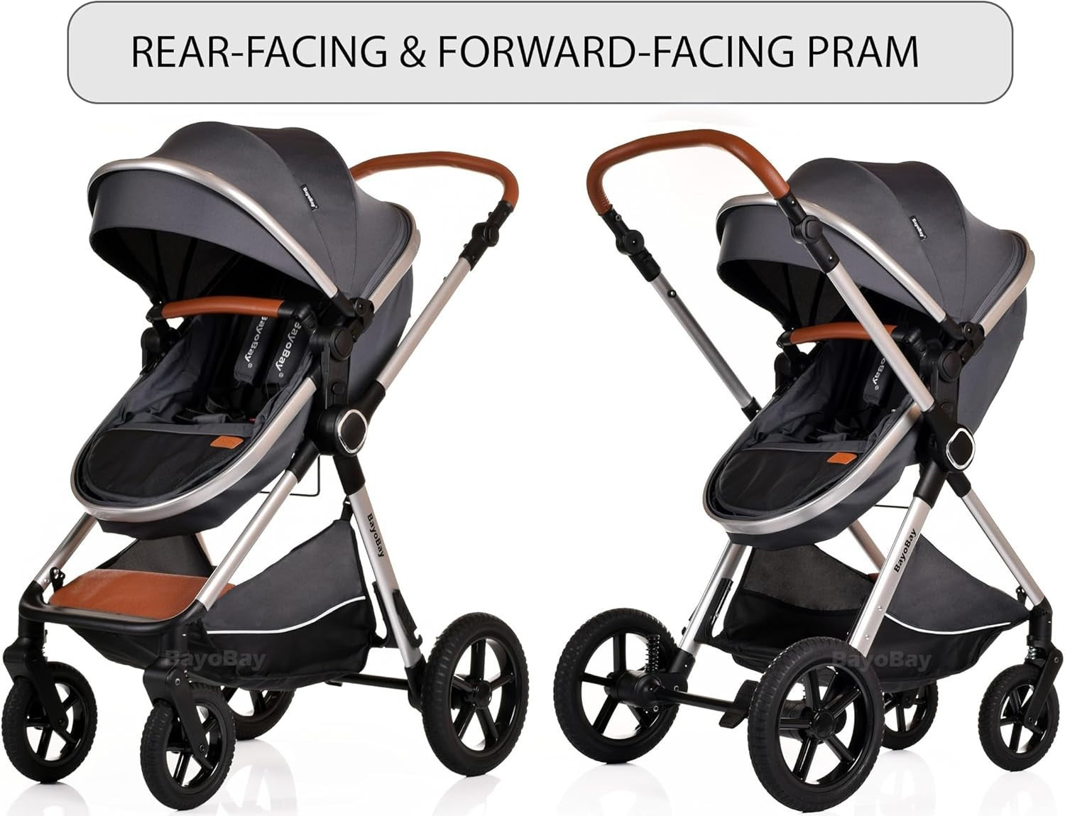 Grey Silver 3 in 1 Baby Pram Travel System Folding Pushchair with Car Seat