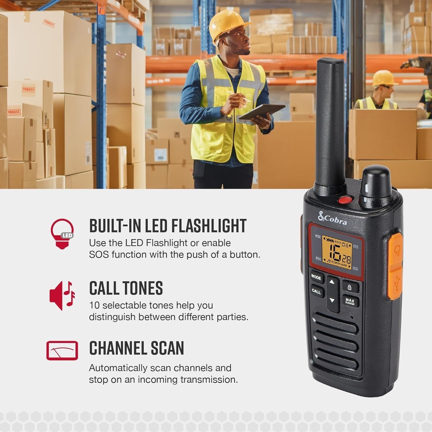 Rechargeable Walkie Talkies 2-Pack, 16 Channels, 8km Range, IPX2