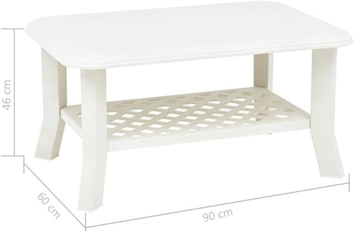 White Outdoor Coffee Table with Storage Shelf, Weather-Resistant 90x60x46cm