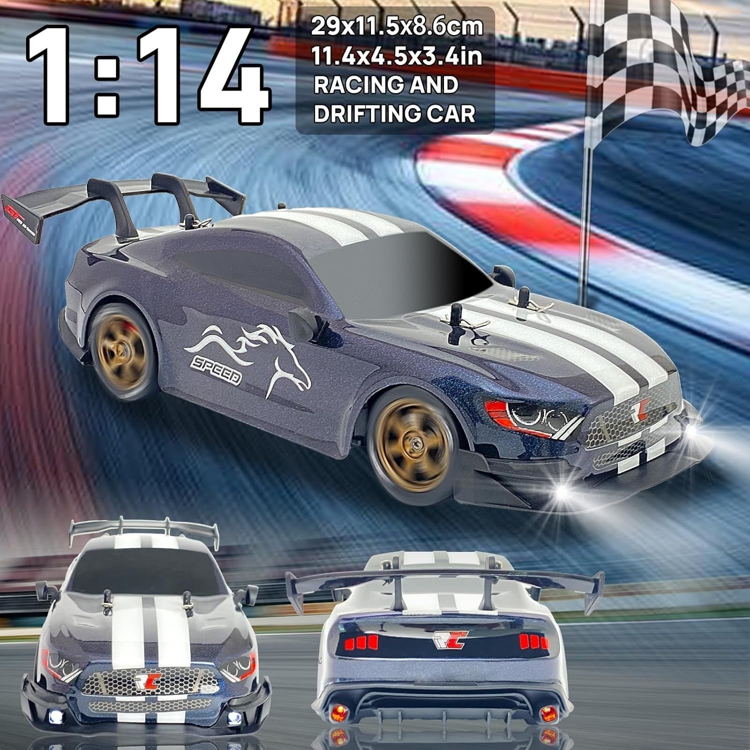 1:14 Full Proportional 4WD RC Drift Car GT High Speed w/ Extra Tires LED