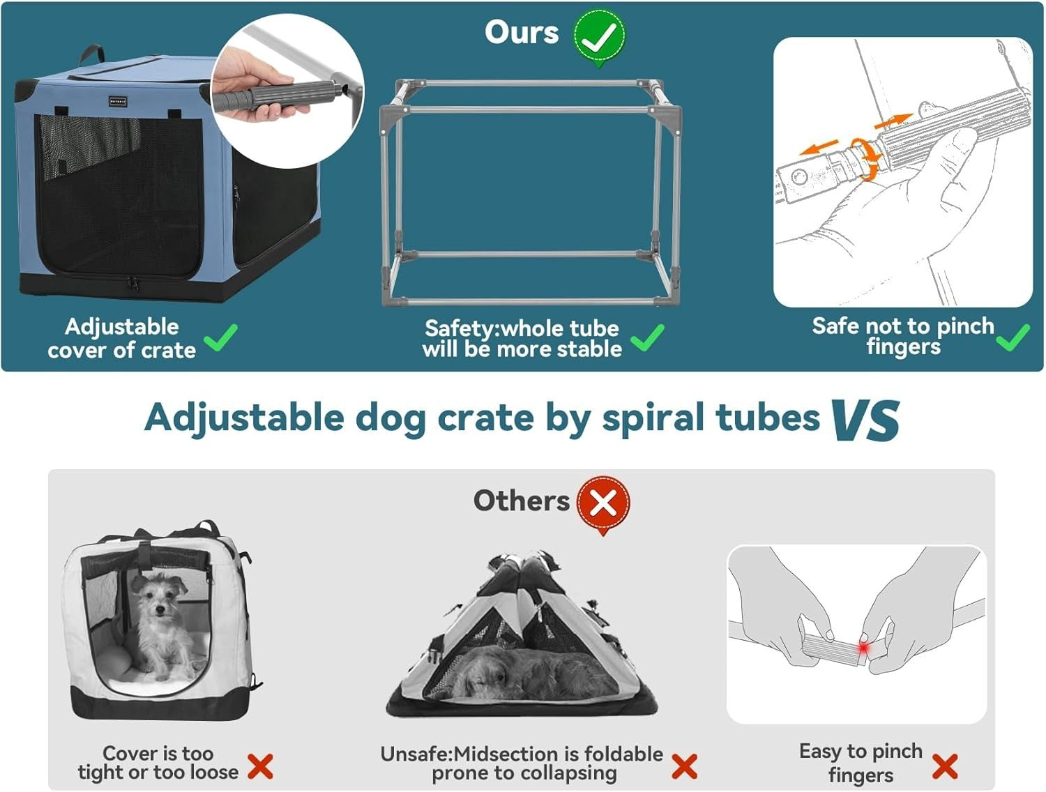 Foldable Large Soft Dog Crate Travel Pet Carrier Kennel 3-Door Fabric Cage 100cm
