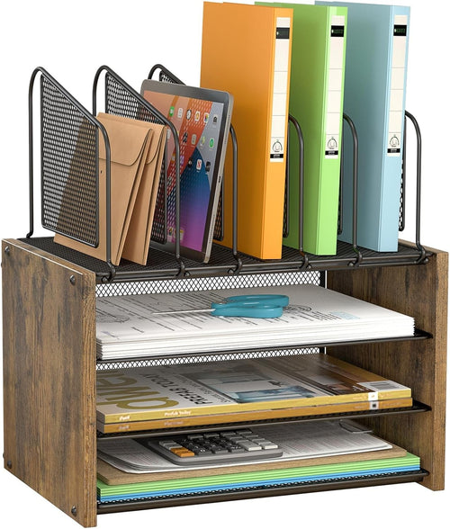 4 Tier Desk Organizer File Holder Letter Tray Wooden Office Desktop Storage