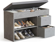 Mondeer Grey Shoe Bench with Storage Drawers & Cushion – Hallway Rack 8 Pairs