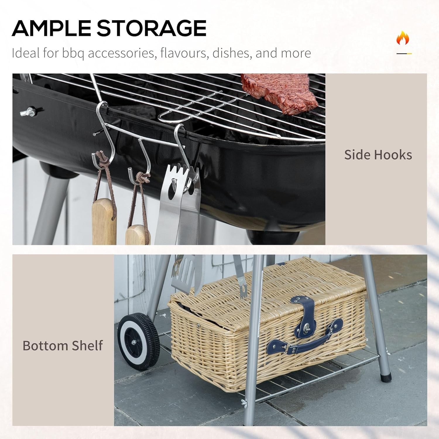 Portable Charcoal BBQ Grill with Lid, Wheels & Tools – Compact Outdoor Smoker