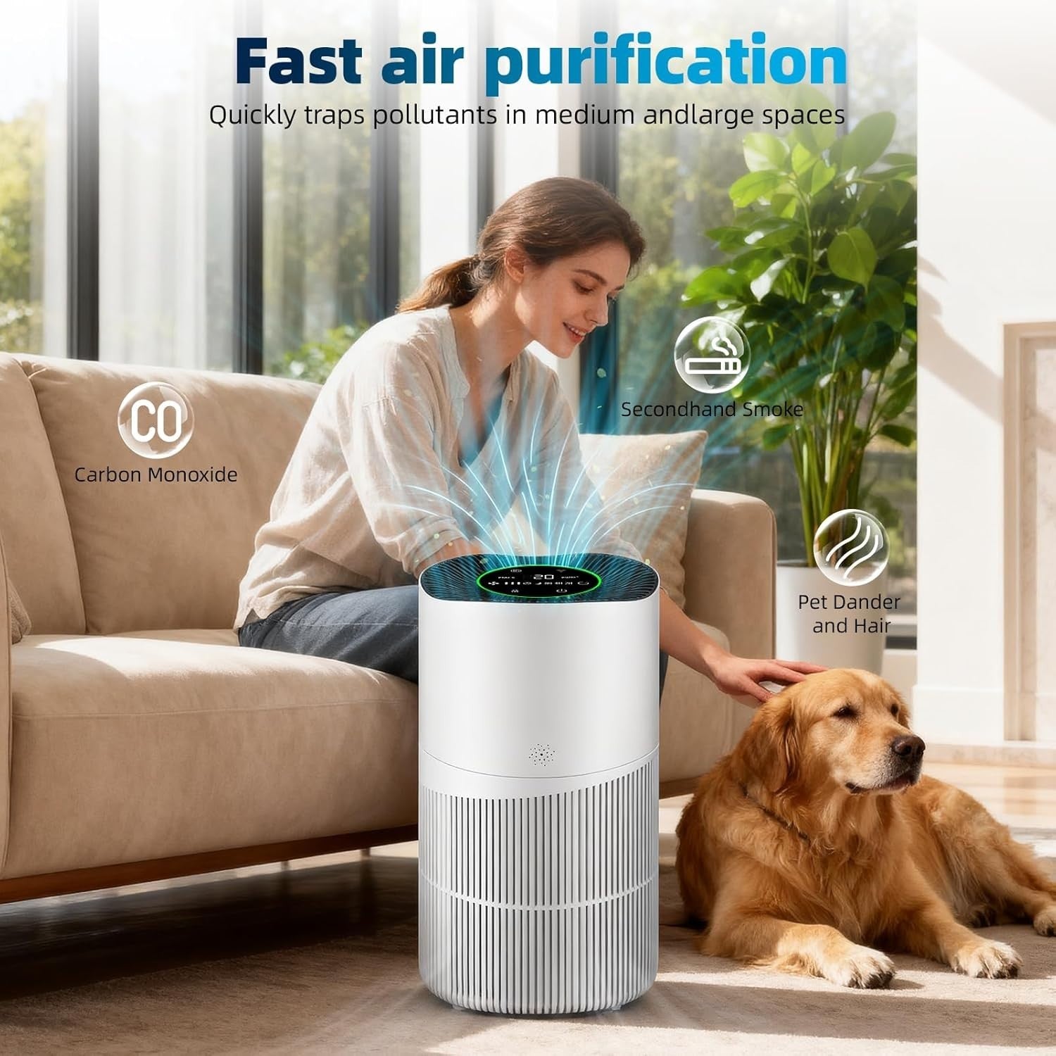 Smart HEPA Air Purifier Large Room 100m² PM2.5 Sensor Alexa Quiet