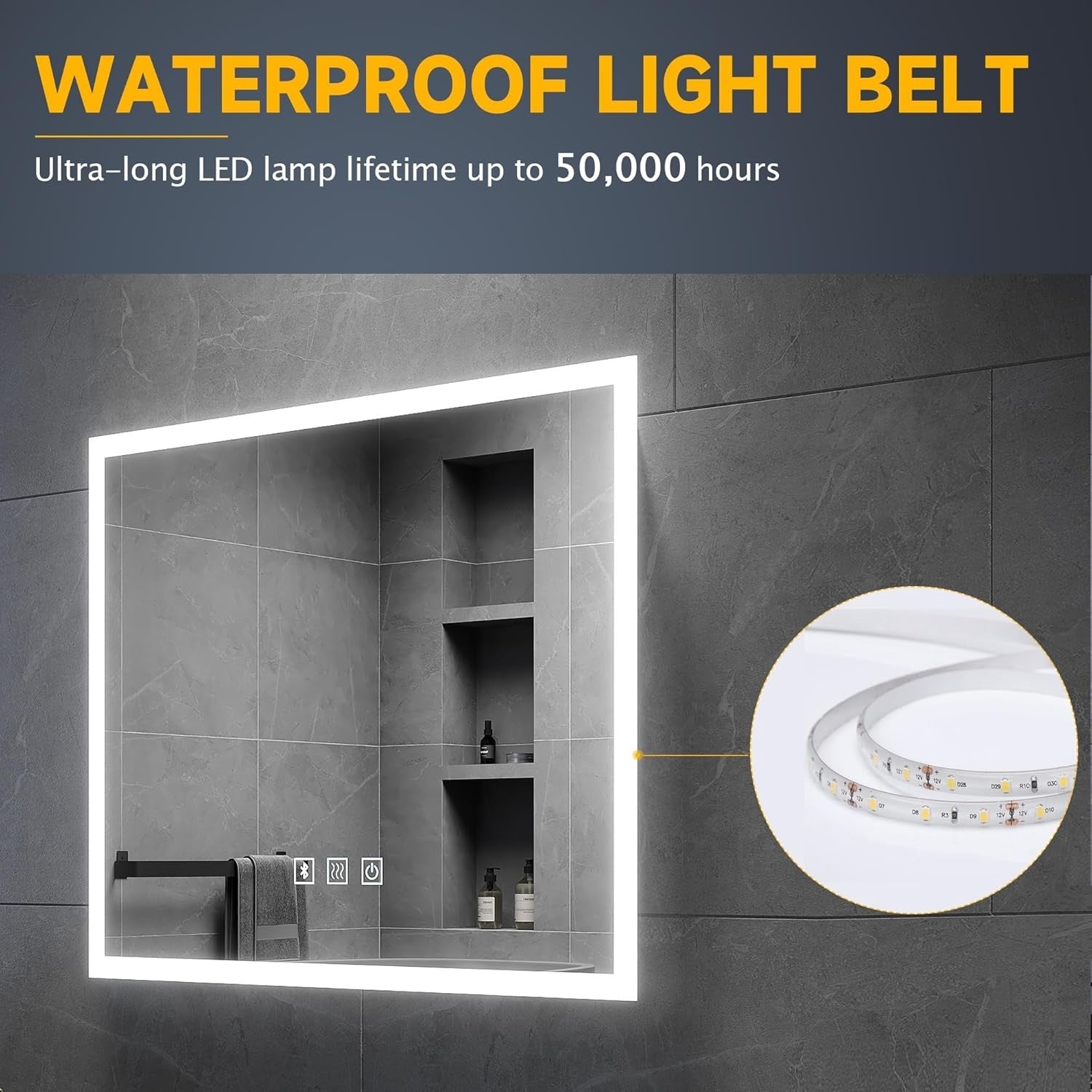 LED Bathroom Mirror Bluetooth Speaker Demister 600x500mm Wall Mounted