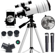 70mm White Refractor Telescope 15X-150X with Phone Adapter