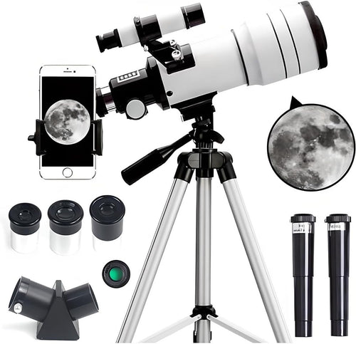70mm White Refractor Telescope 15X-150X with Phone Adapter