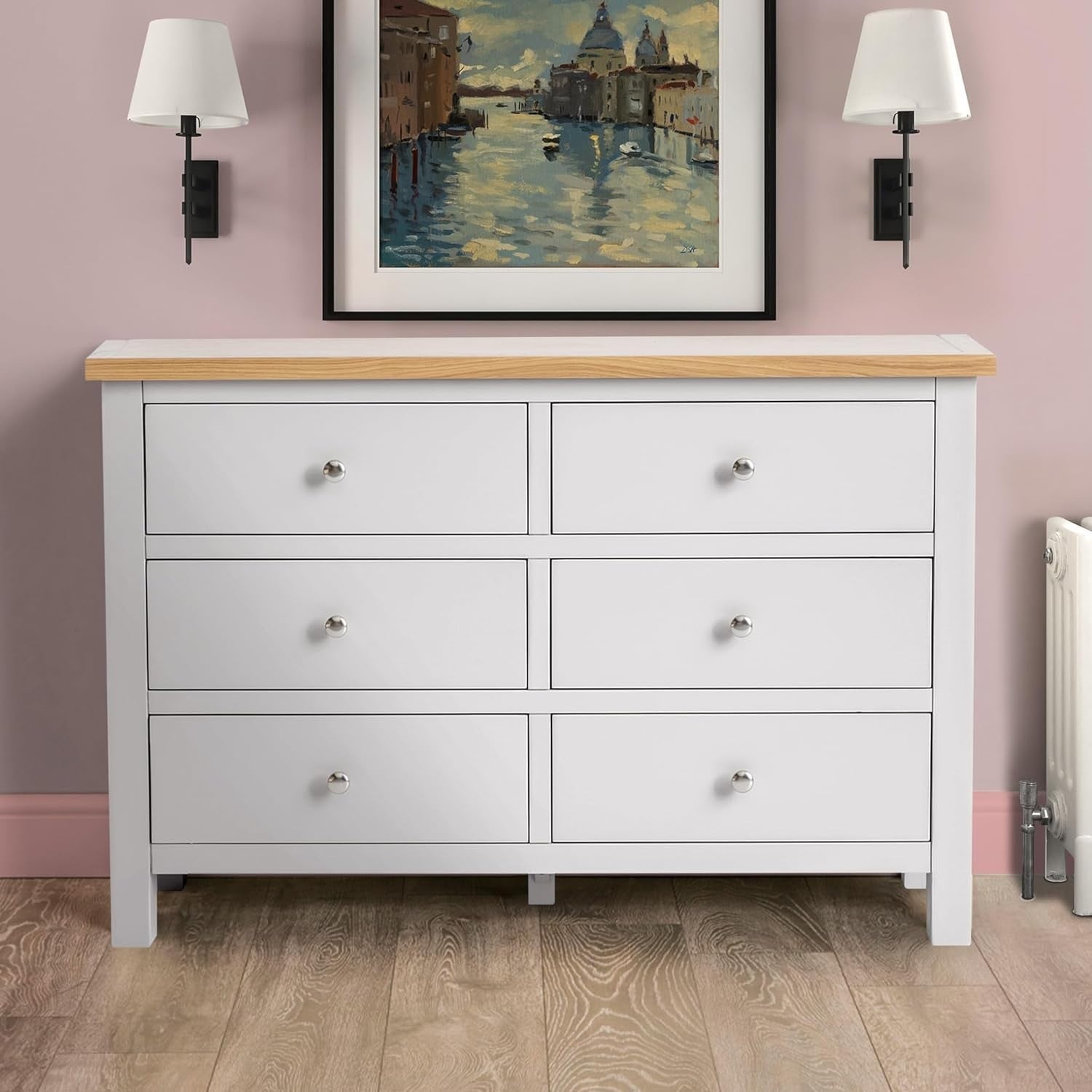 White Oak Top 6 Drawer Chest Solid Wood Bedroom Storage Cabinet Painted