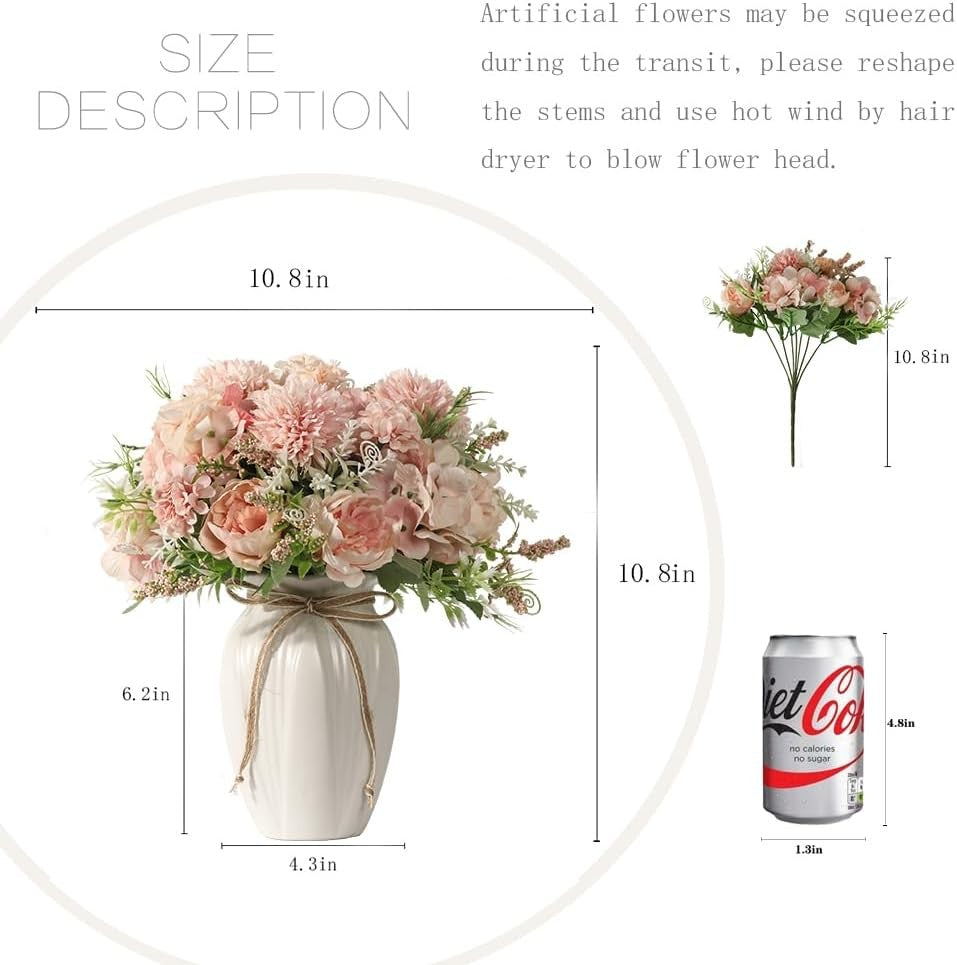 Artificial Peony Flower Arrangement in Vase Pink Luxury Faux Home Decor