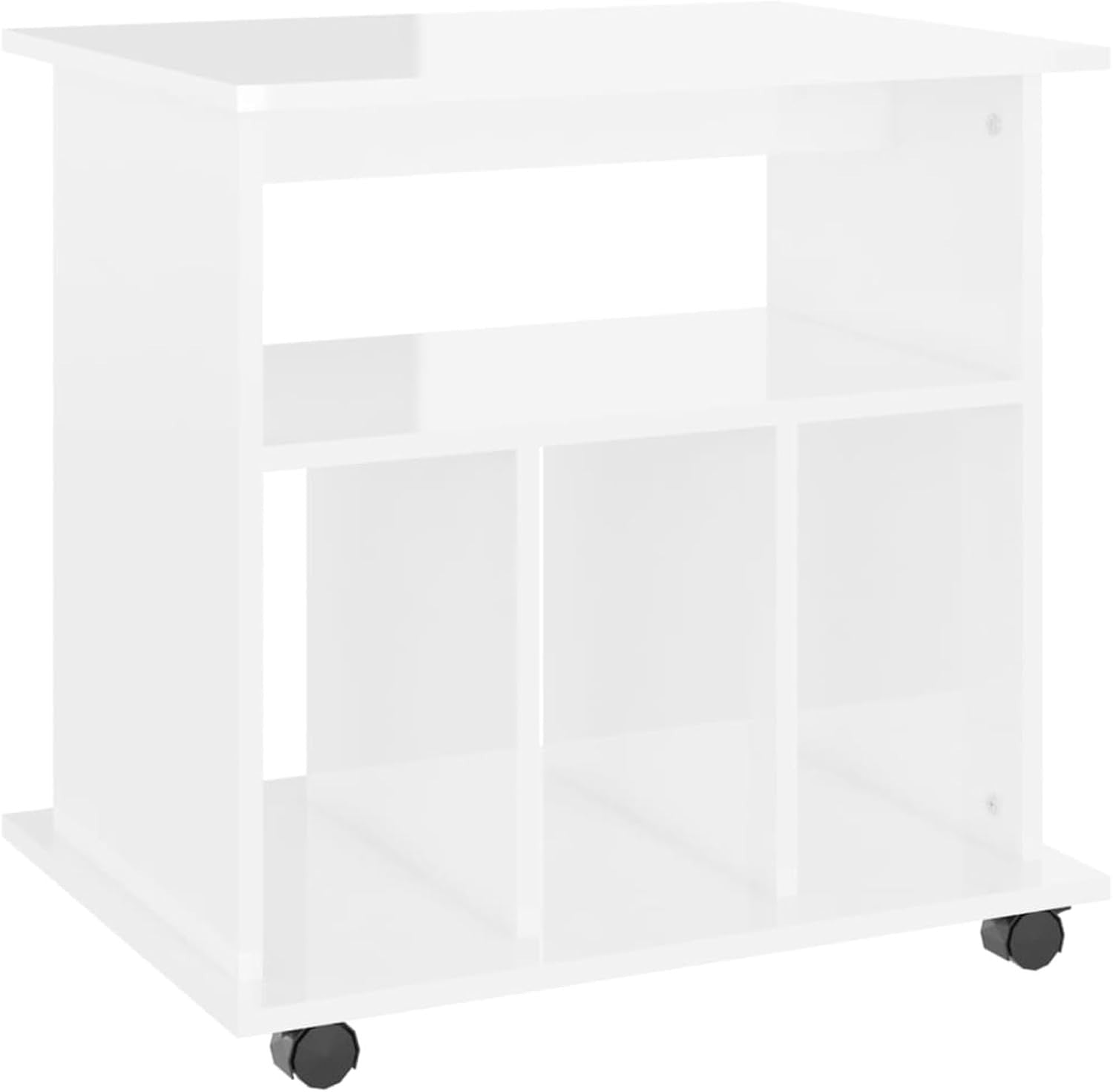 High Gloss Rolling File Cabinet Wooden Under Desk Storage Unit White