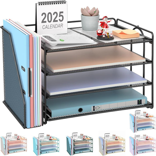 4-Tier Desk Organizer with Magazine Holder | Metal File & Paper Storage