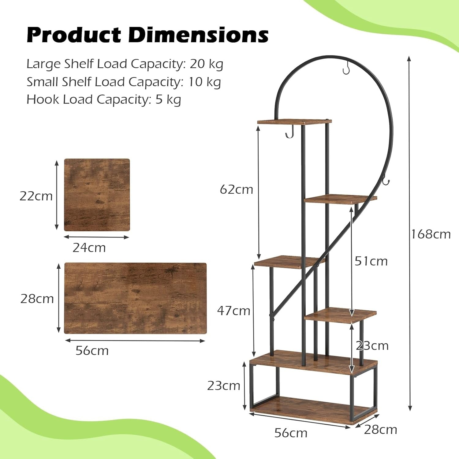6 Tier Tall Metal Plant Stand Indoor Outdoor Heart Shape Flower Shelf