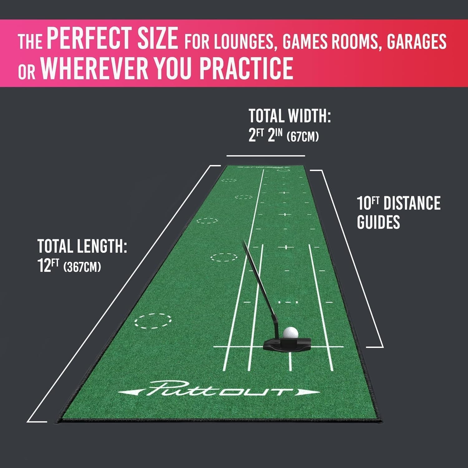 Large Golf Putting Mat Indoor Practice Trainer Alignment Lines Home Office