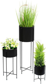 3PC Tall Black Metal Plant Stand Indoor Outdoor Modern Flower Pot Holder Set