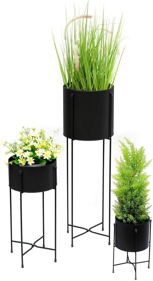 3PC Tall Black Metal Plant Stand Indoor Outdoor Modern Flower Pot Holder Set
