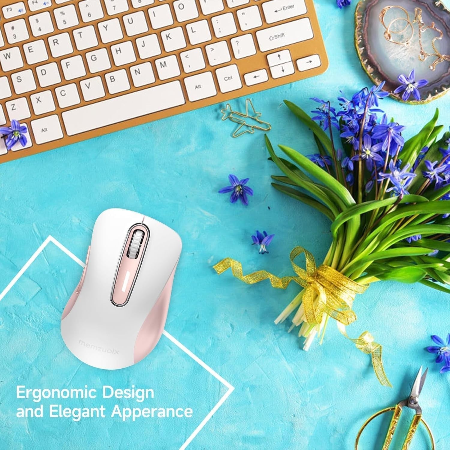 White Pink Wireless Mouse 1400 DPI USB 2.4G Ergonomic 5 Key