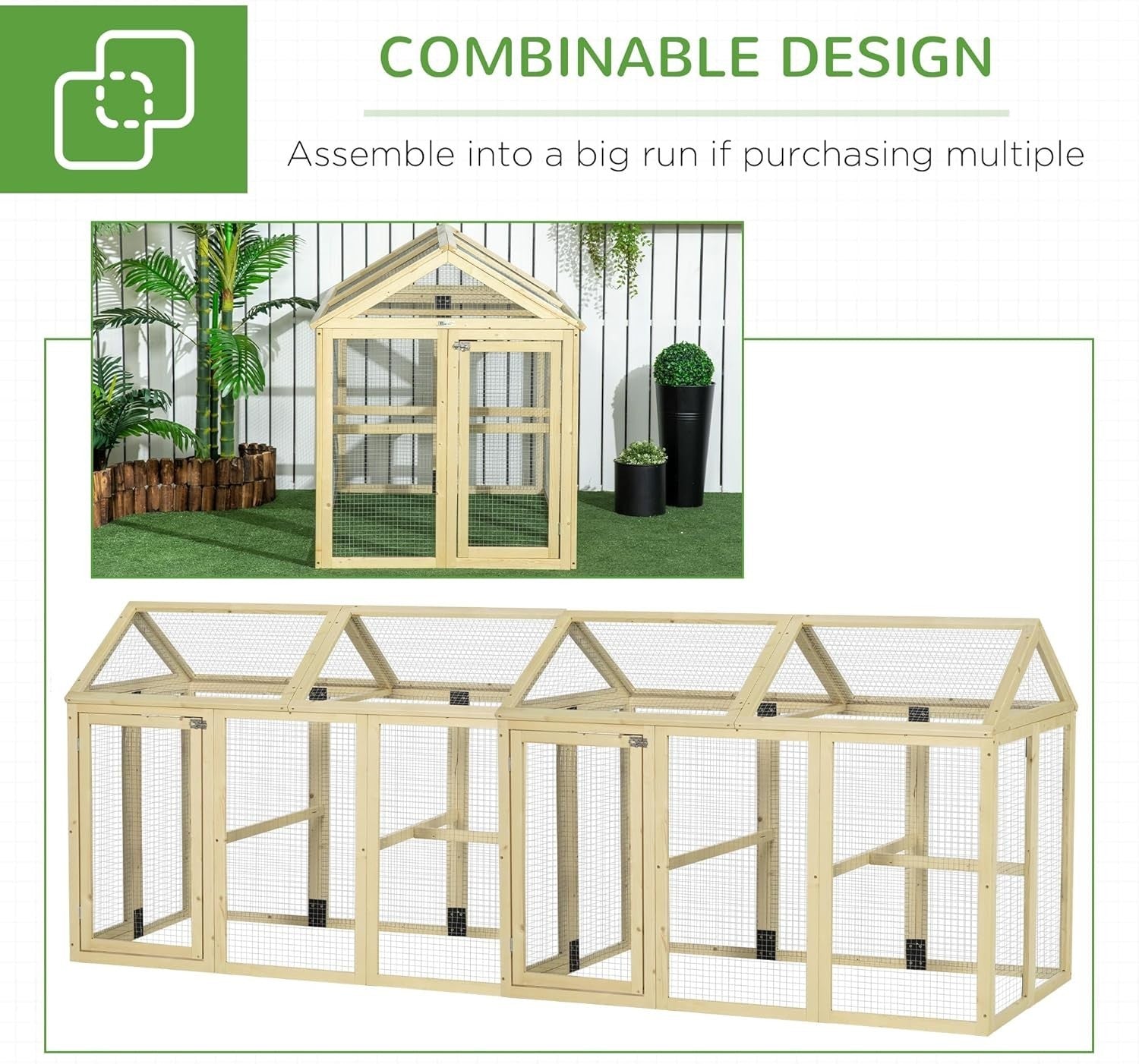 Large Wooden Chicken Run Coop Combinable Pet Playpen Outdoor 1–3 Hens