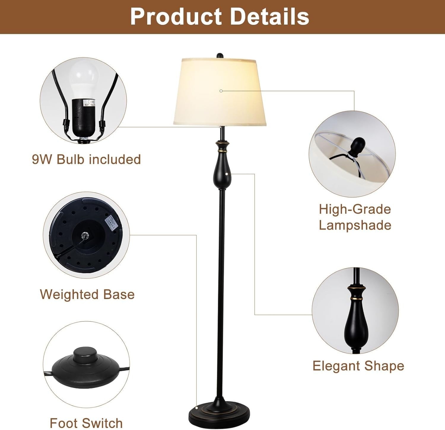 3-Piece Floor & Table Lamp Set with White Linen Shade, E27 Bulbs Included